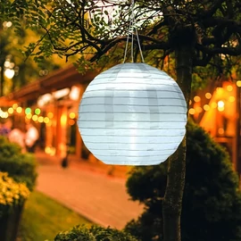 Nagyméretű Napelemes Party 15 LED Lampion, 40 cm, fehér, 1 db