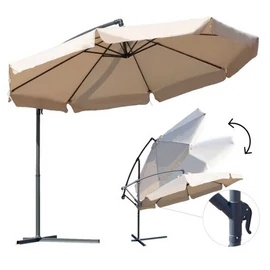 Függő Gémes Kitekerhető Napernyő Talppal, 3,5 m, beige, takaróponyvával, 8 db acél merevítőbordával, 180 g/m2