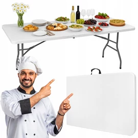 Nagyméretű masszív Vendéglátó asztal lehajtható lábakkal és fogantyúval, 180 x 75 cm 
