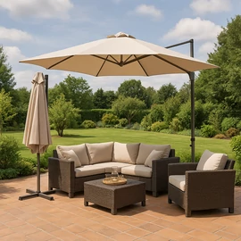 Ambience Függő Gémes Kitekerhető Napernyő, széltörővel, 3 m, Beige, 170 g/m2, UPF30+