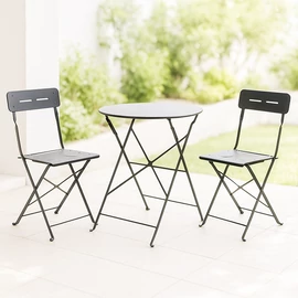 ProGarden időjárásálló összecsukható Fém Bistro szett 2 szék 110 kg teherbírással +asztal 60 cm, fekete