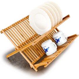 2 szintes összehajtható bambusz konyhai edényszárító