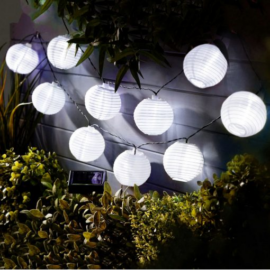 10 LED-es napelemes party lampion fényfüzér, 4,5 m, fehér
