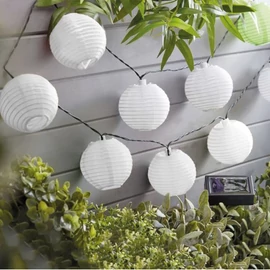 ProGarden 10 db-os solar mini kínai lampion szett, fehér, kerek, 76 mm, meleg fehér LED