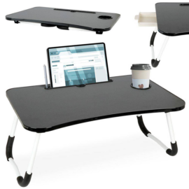 Összecsukható laptopasztal fiókkal, ágyhoz vagy kanapéra, MDF+fém, 60 x 39,5 cm 