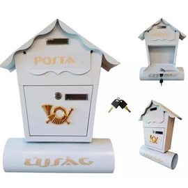 Horganyzott Acél zárható postaláda 37 × 10 5 × 47 cm 2 db kulccsal fehér