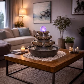 Dekoratív asztali Feng Shui, Szökőkút-csobogó gömb LED lámpa, 27 x 27 x 30 cm, hálózati adapterrel