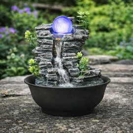 Dekoratív asztali Feng Shui, Szökőkút-csobogó gömb LED lámpa, 21 x 21 x 23 cm, hálózati adapterrel