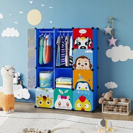 HÖGLER Moduláris Push-Fit Aranyos gyerek gardróbszekrény kék 144 x 109 cm 12 modul