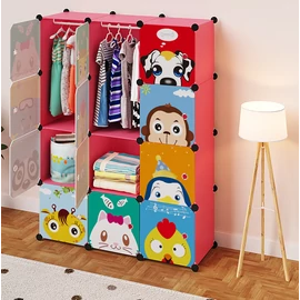 HÖGLER Moduláris Push-Fit Aranyos gyerek gardróbszekrény piros 144 x 109 cm 12 modul