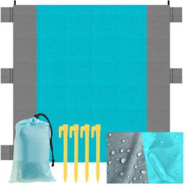 Nagyméretű vízálló strand és piknik takaró, 200 x 200 cm, szürke-kék
