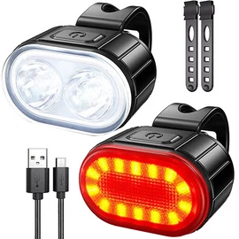 Erős fényű LED-es vízálló kerékpár első és hátsó lámpa, USB-s