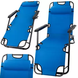 Masszív, kényelmes zéró gravitációs kemping szék, napozószék, fejtámlával, kék