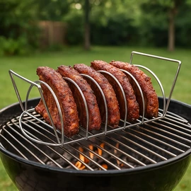 BBQ bordatartó 5 bordához, krómozott acél, 40,5 x 22,5 x 12,3 cm