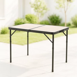 Kemping asztal hordozófüllel, 90 x 60 cm, 2 magasságban állítható, összecsukható