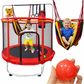 Kerti gyermek trambulin 150cm piros, kosárlabda hálóval és 150kg teherbírással