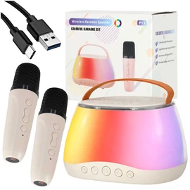 Karaoke Szett Bluetooth Hangszóró, LED RGB Fények, 2 Mikrofon, USB Csatlakozás