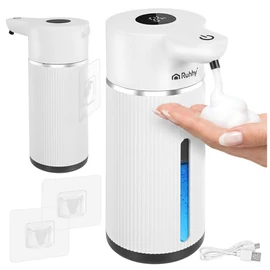 Ruhhy érintésmentes szappanadagoló 420ml fehér LED kijelzővel, USB-C töltéssel