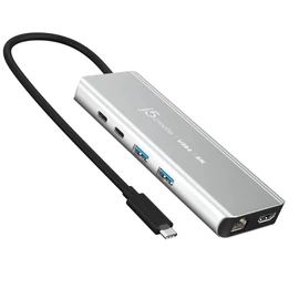 j5create JCD403-N, USB C-típus, HDMI, RJ-45, USB 3.2 Gen 2 (3.1 Gen 2) Type-A, USB 3.2 Gen 2 (3.1 Gen 2) Type-C, 10000 Mbit/s, 3840 x 2160, 7680 x 4320, 7680 x 4320 pixelek, Szürke