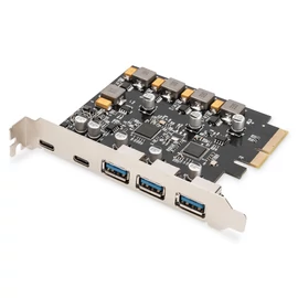 Digitus DS-30222, PCIe, USB 3.2 Gen 2 (3.1 Gen 2), USB C-típus, PCI 2.0, Fekete, Nikkel, PC, Kína