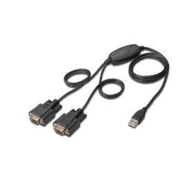 Digitus DA-70158, Fekete, 1,5 M, USB A típus, DB-9, Dugó, Dugó