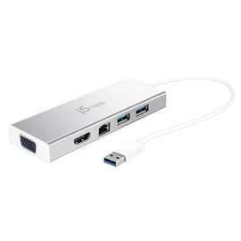j5create JUD380, Vezetékes, USB 3.2 Gen 1 (3.1 Gen 1) Type-A, 10,100,1000 Mbit/s, 10BASE-T, 100BASE-T, 1000BASE-T, Ezüst, Silver