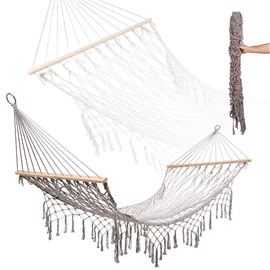 Szürke hálós függőágy rojtokkal, 200cm (boho stílus)