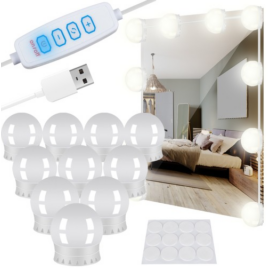10 LED-es USB-s Smink Tükörvilágítás, hideg fehér, nappali és meleg fehér 