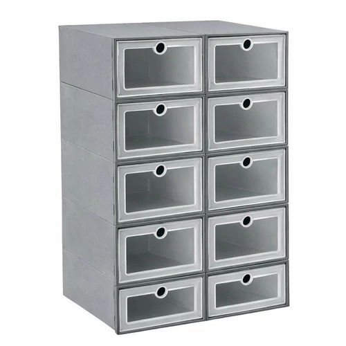 10 db-os cipőrendező doboz szett 32x21x12cm szürke műanyag