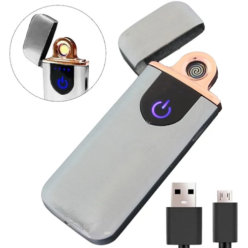 USB-s elektromos öngyújtó, ezüst – szélálló, újratölthető