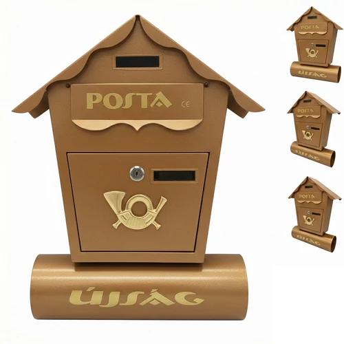 Horganyzott Acél zárható postaláda 37 × 10 5 × 47 cm 2 db kulccsal - arany-világosbarna