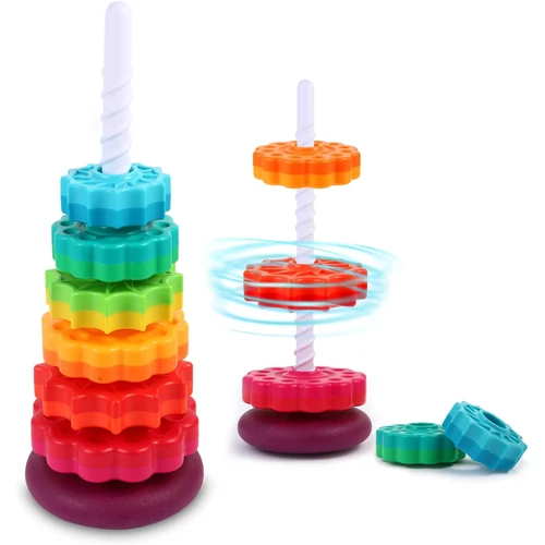 Szivárvány torony montessori játék, 8 színes-forgó kerékkel