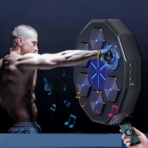 LED bokszfal Bluetooth hangszóróval – világító, 6 ütésponttal és bokszkesztyűvel