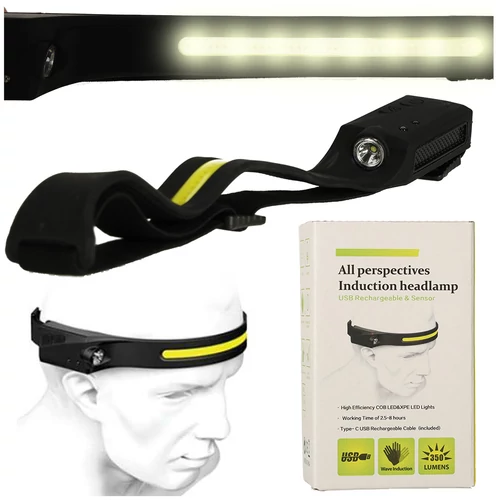 Erős COB LED fejlámpa, mozgásérzékelős, USB C-s, 5 világítási mód, 350 lm