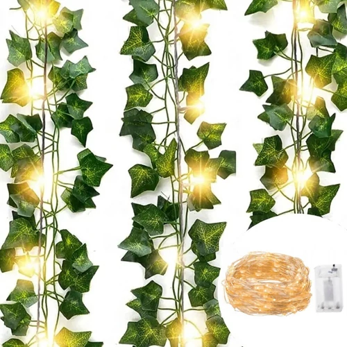 100 LED-es elemes fényfüzérrel kombinált mű borostyán girland, 8 világítási móddal, 10 m