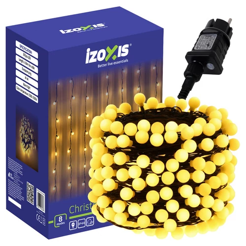 30 m-es 300 LED-es gömb karácsonyi fényfüzér, hálózati, IP44 vízálló, meleg fehér