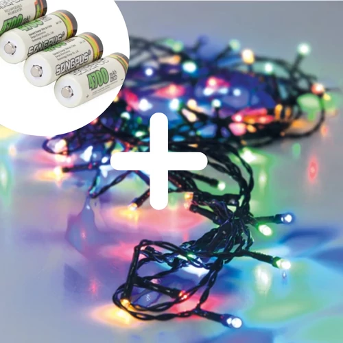 96 LED-es  kültéri-beltéri elemes fényfüzér, színes, 7 m