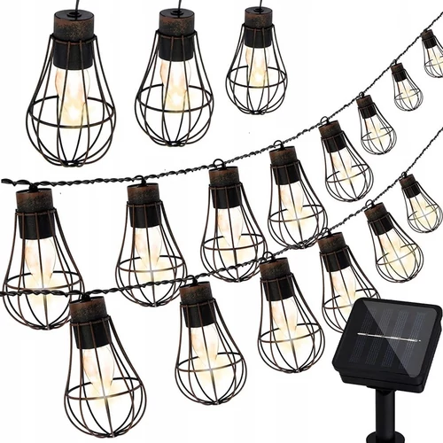 10 LED-es napelemes kerti girland lámpa – 3,8 m hosszú, loft stílus
