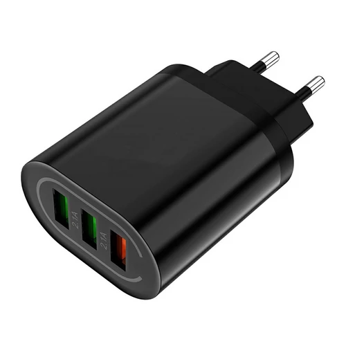 3 USB kimenetes fali adapter karácsonyi fényfüzérekhez, fekete