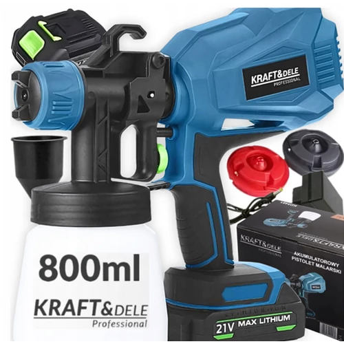 Kraft&amp;Dele Vezeték nélküli akkus festékszóró, 800 mL,  21V/2000mAh, 250 W