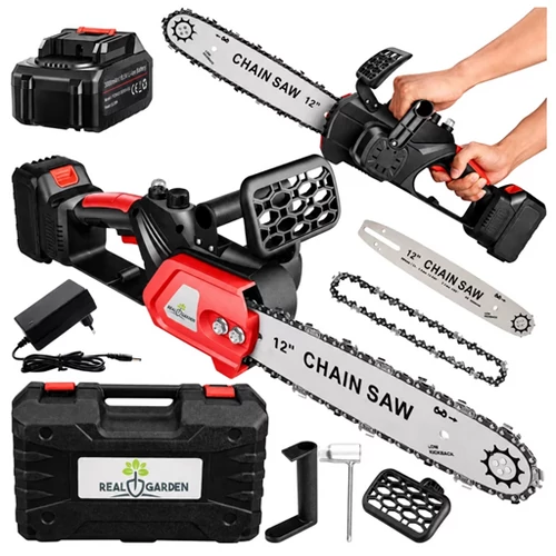 Akkus láncfűrész 2 db 18V 30000 mAh Li-on akkuval, szénkefementes motorral, 12"