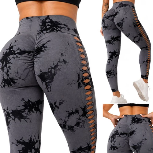 Női márvány push-up magas derekú has és fenék formáló fitnesz leggings S/M, szürke