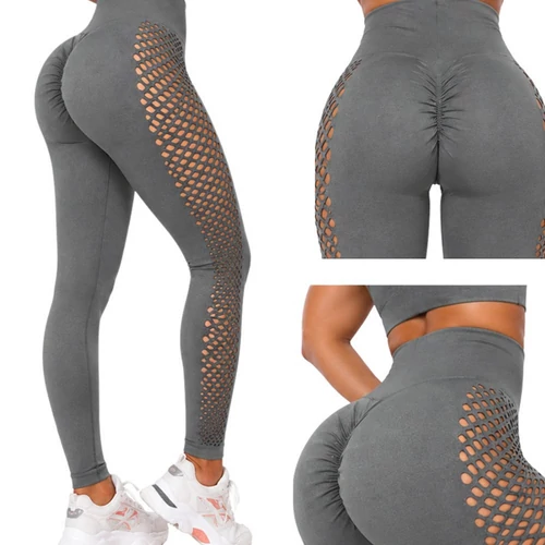 Női push-up magas derekú has és fenék formáló fitnesz leggings L/XL, szürke 14673