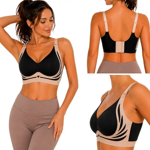 Női varrásmentes, push-up sportmelltartó formáló párnákkal, L méret, fekete