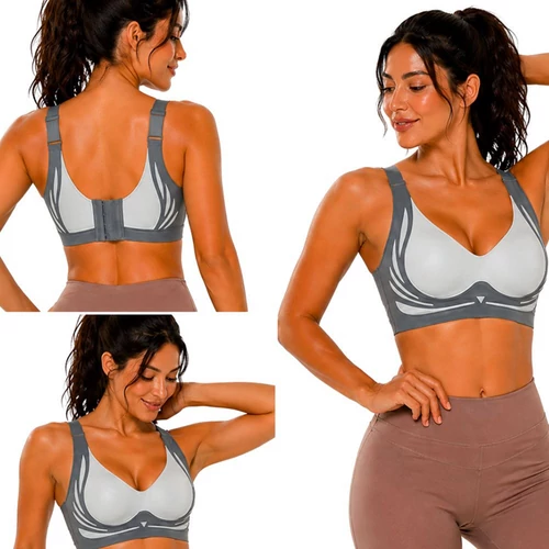Női varrásmentes, push-up sportmelltartó formáló párnákkal, XXL méret, szürke