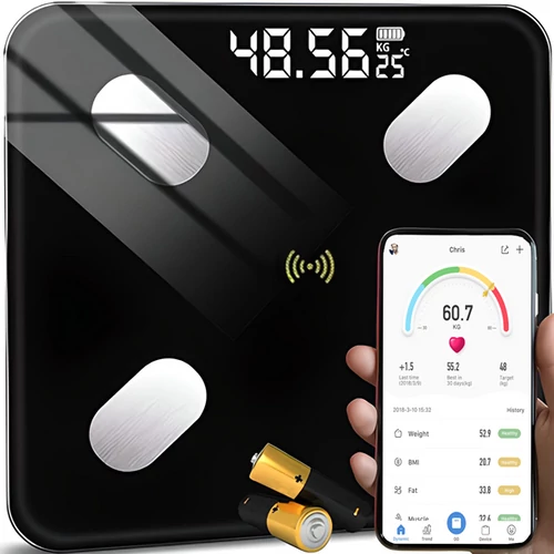Okos fürdőszoba mérleg Bluetooth funkcióval, 180 kg teherbírás
