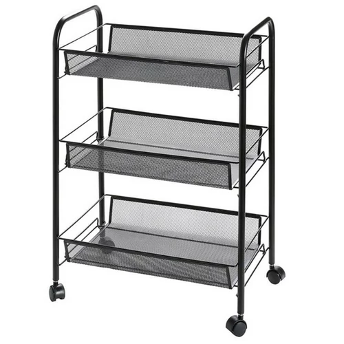 Fém konyhai 3 szintes zsúrkocsi, 63,5 cm, fekete