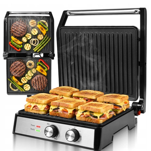 Kihúzható XXL elektromos kontakt grill szendvicssütő és Panini sütő 2500W nagyméretű sütőfelülettel 1392 cm2