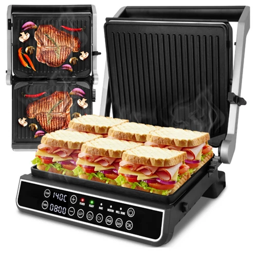 Professzionális 5 programos Kihúzható XXL elektromos kontakt grill szendvicssütő és Panini sütő 2500W SM5000W-PRO
