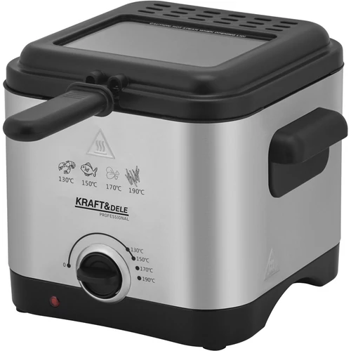 Kraft&Dele Rozsdamentes acél olajsütő, 1,5 L,1000 W, 130-190°C,  Tapadásmentes belső bevonat, KD4330